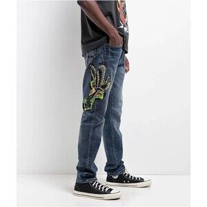 NWT Ed Hardy Eagle Snake Slim Straight Y2K Med Blue Denim Jeans (Men's 36)